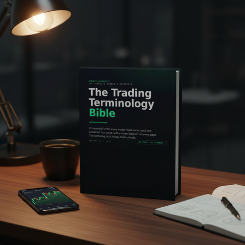 The Trading Terminology Bible, premium edition on a trader's desk